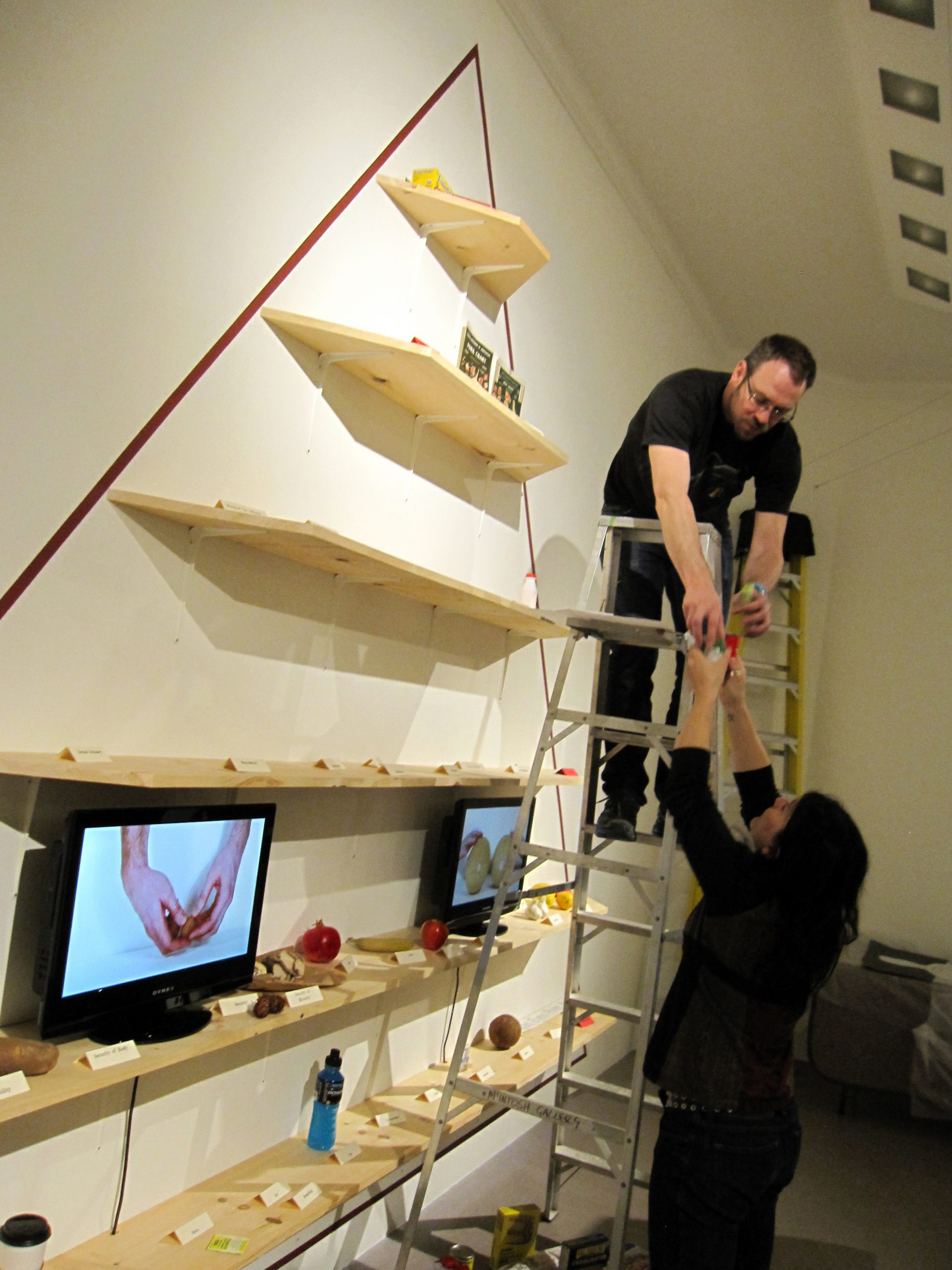 Placing food on the shelves